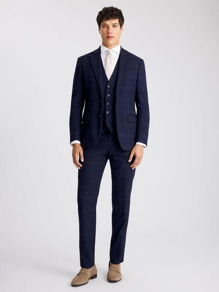 Moss Tailored Fit Check Suit Jacket, Navy/Black - view 2, Navy/Black