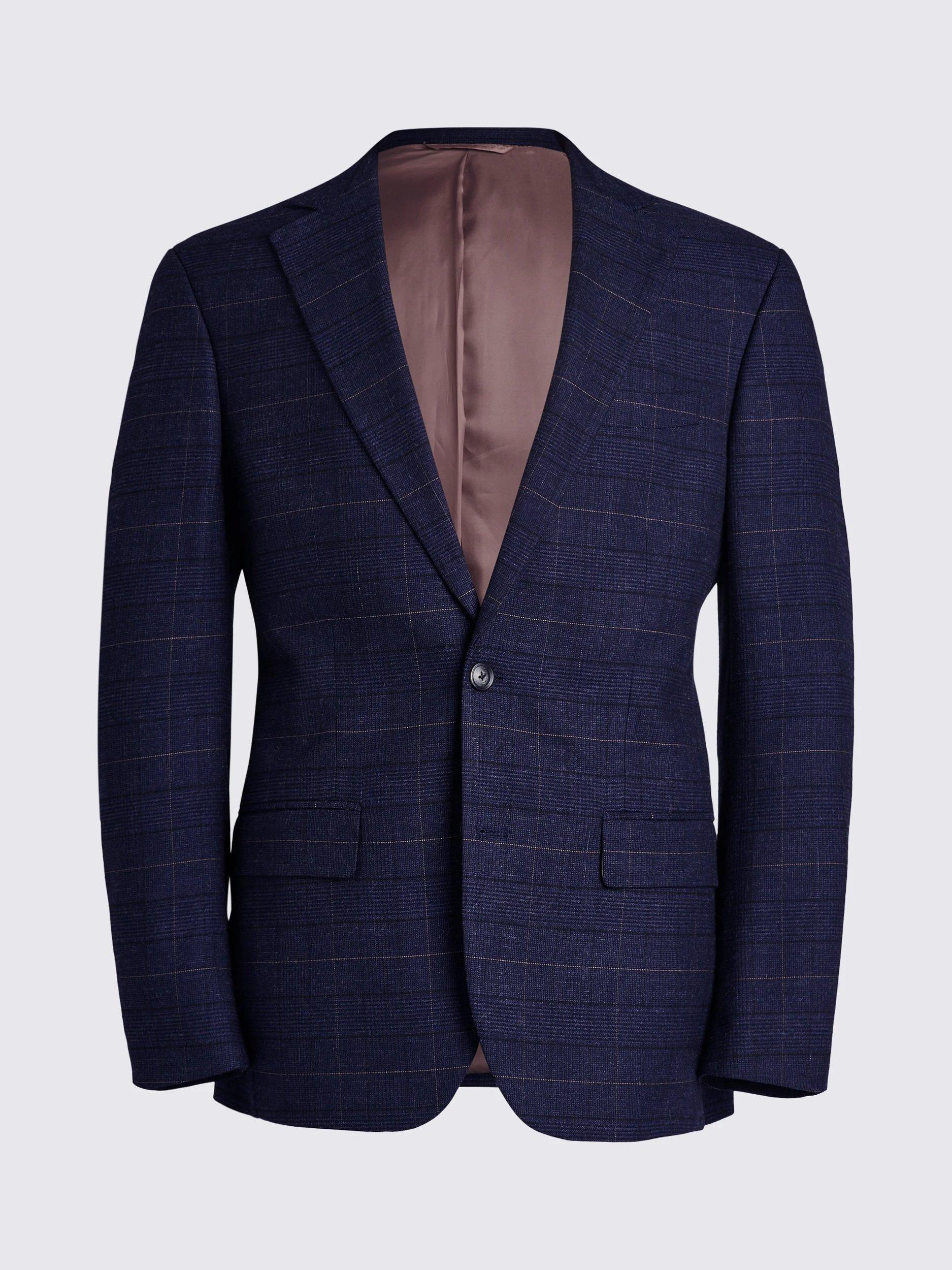 Product image 7 of 7, which shows Moss Tailored Fit Check Suit Jacket, Navy/Black, 34S