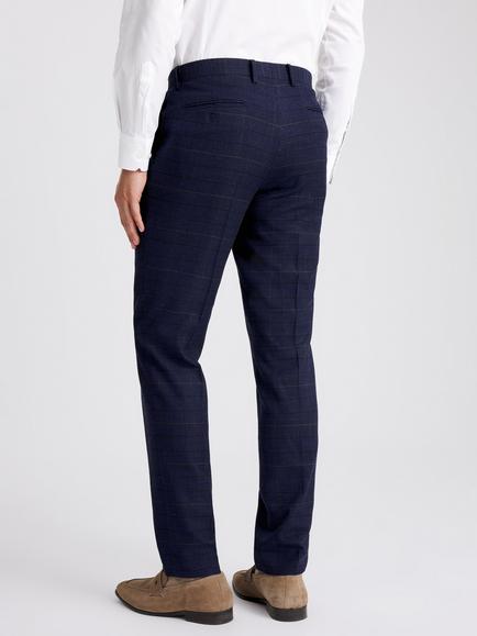 Moss Tailored Fit Check Suit Trousers, Navy/Black - view 2, Navy/Black