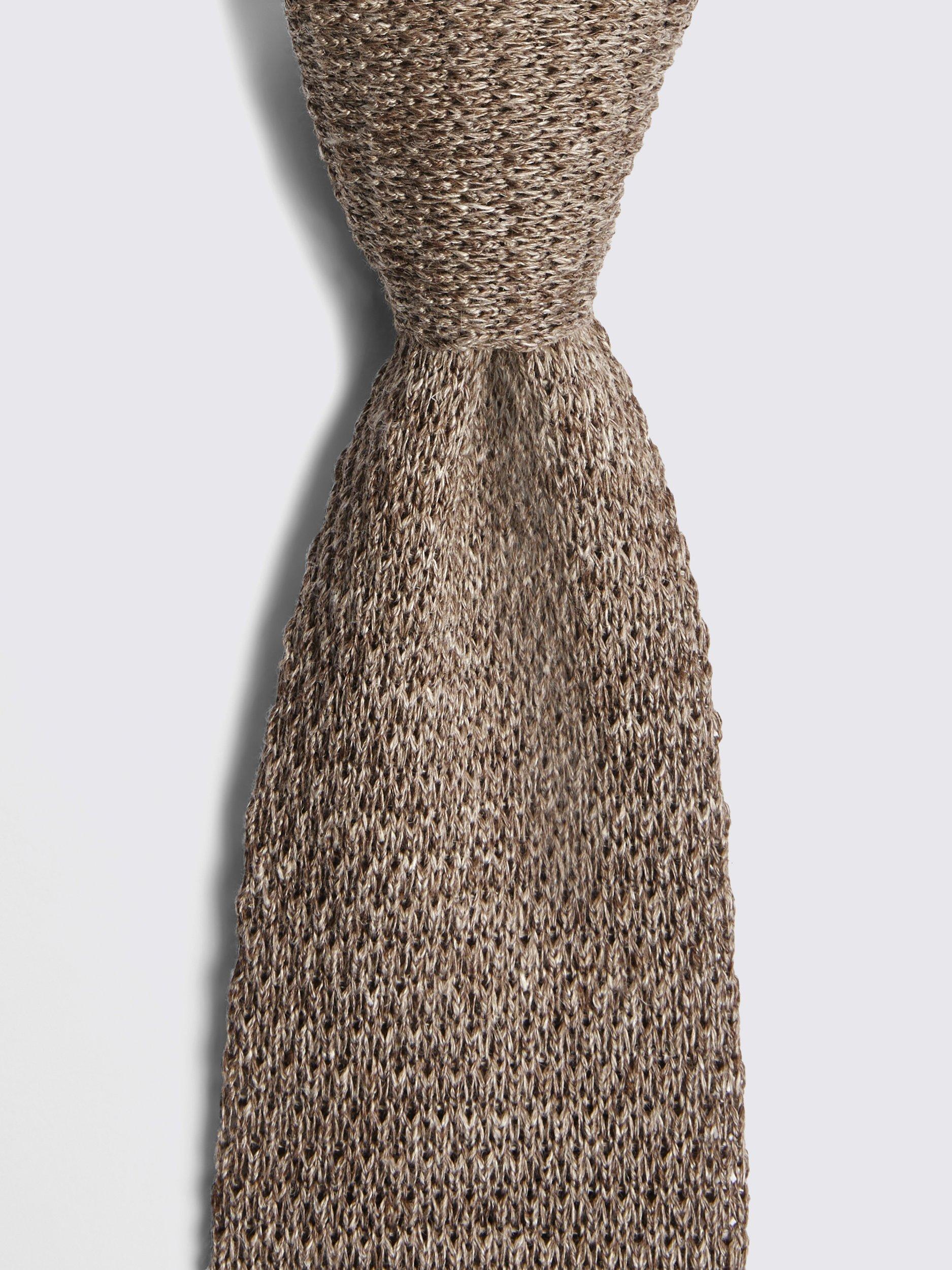 Moss Melange Knitted Linen Tie, Cappuccino, One Size