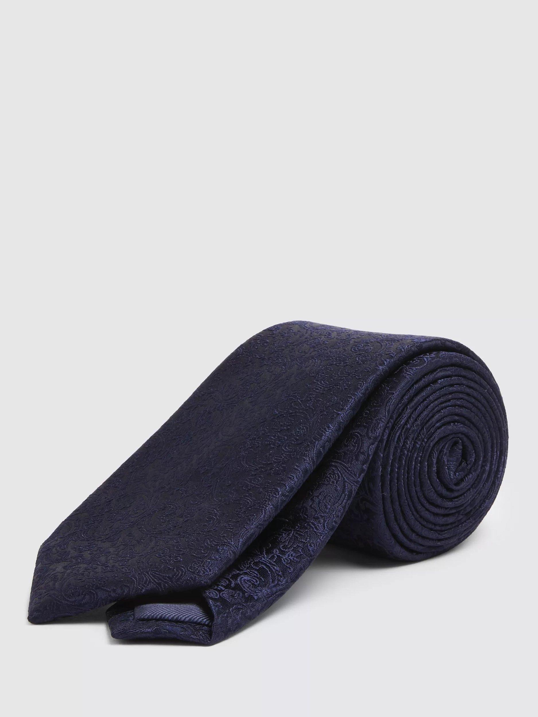 Moss Floral Swirl Silk Tie, Navy, One Size