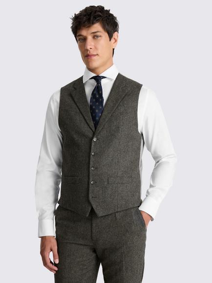 Moss Tailored Fit Herringbone Suit Waistcoat, Olive