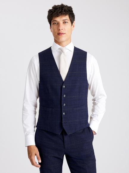 Moss Tailored Fit Check Suit Waistcoat, Navy/Black, Navy/Black