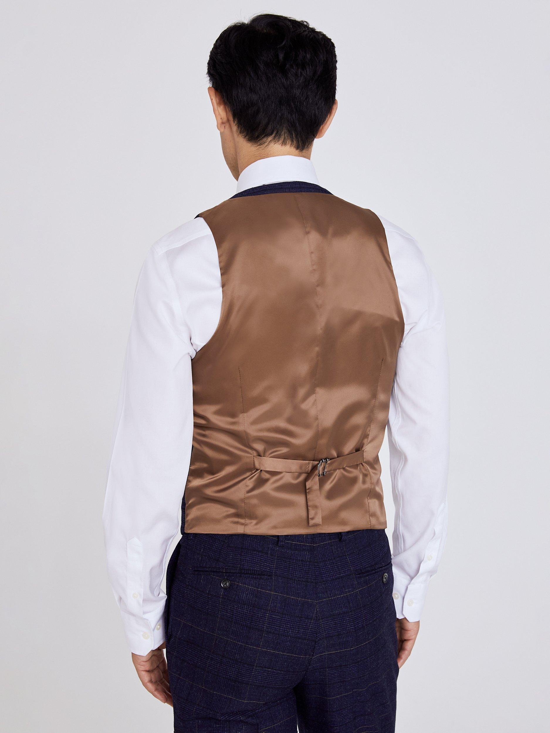 Product image 2 of 3, which shows Moss Tailored Fit Check Waistcoat, Navy/Black, 34R