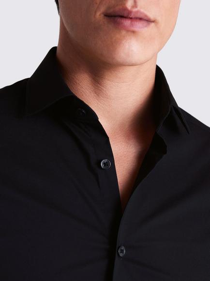 Moss Slim Fit Cotton Blend Stretch Shirt - view 2, Black