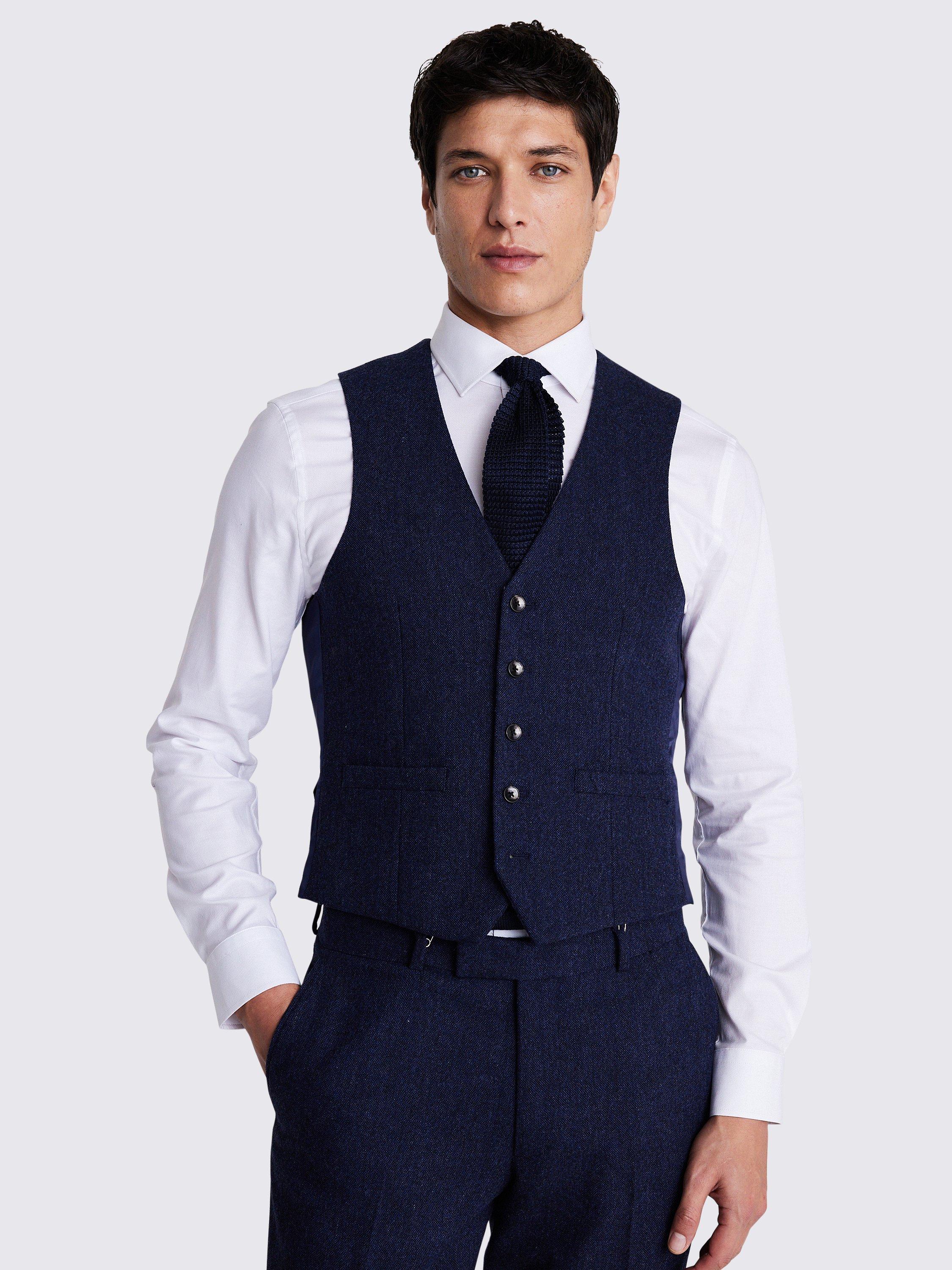 Product image 1 of 2, which shows Moss Slim Donegal Tweed Waistcoat, Blue, 34R