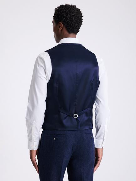 Moss Slim Fit Wool Blend Donegal Tweed Suit Waistcoat - view 2, Blue