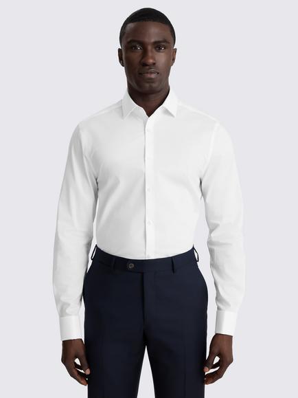 Moss Slim Fit Double Cuff Stretch Shirt, White, White