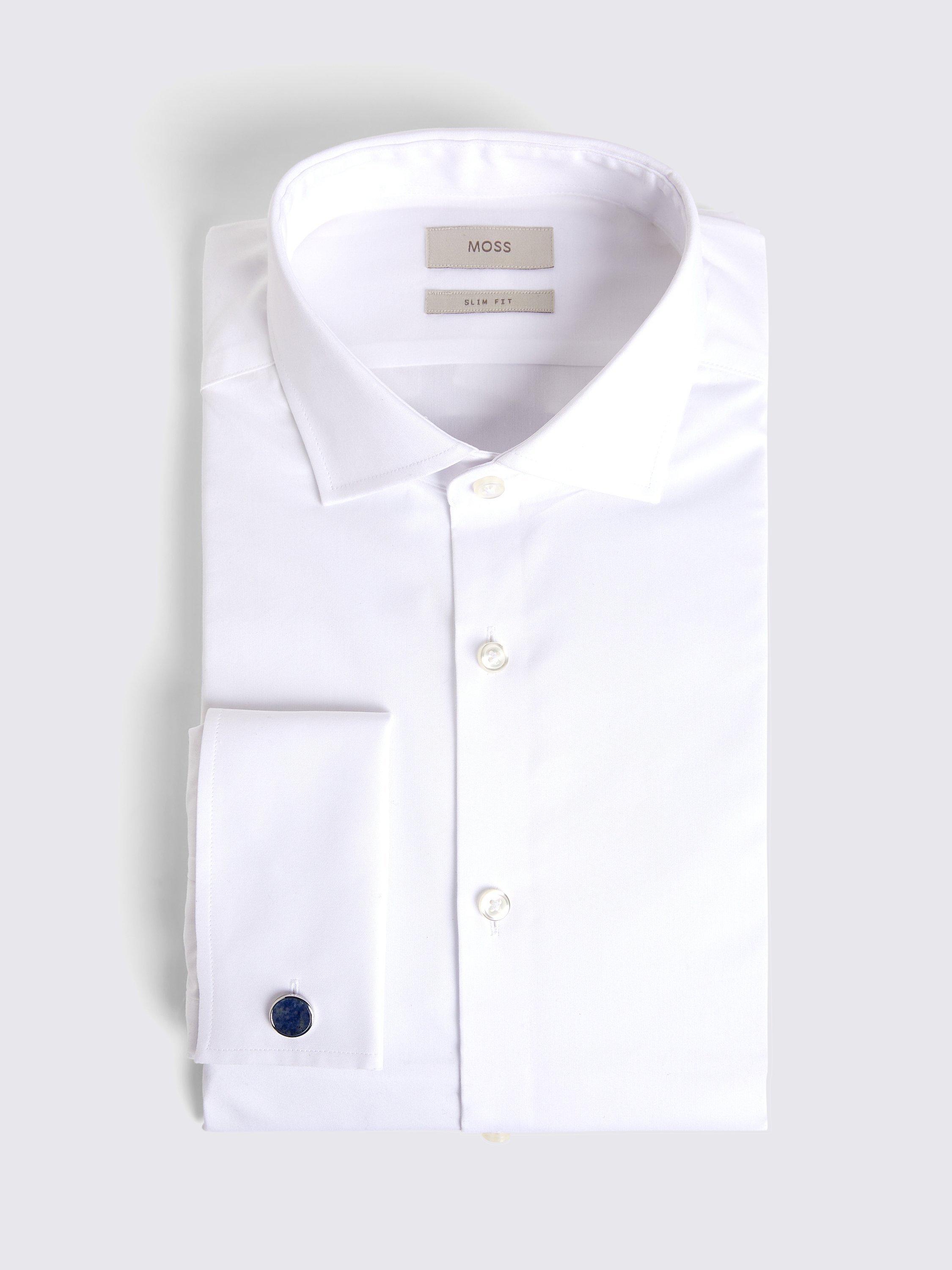Product image 4 of 4, which shows Moss Slim Double Cuff Stretch Shirt, White, 14