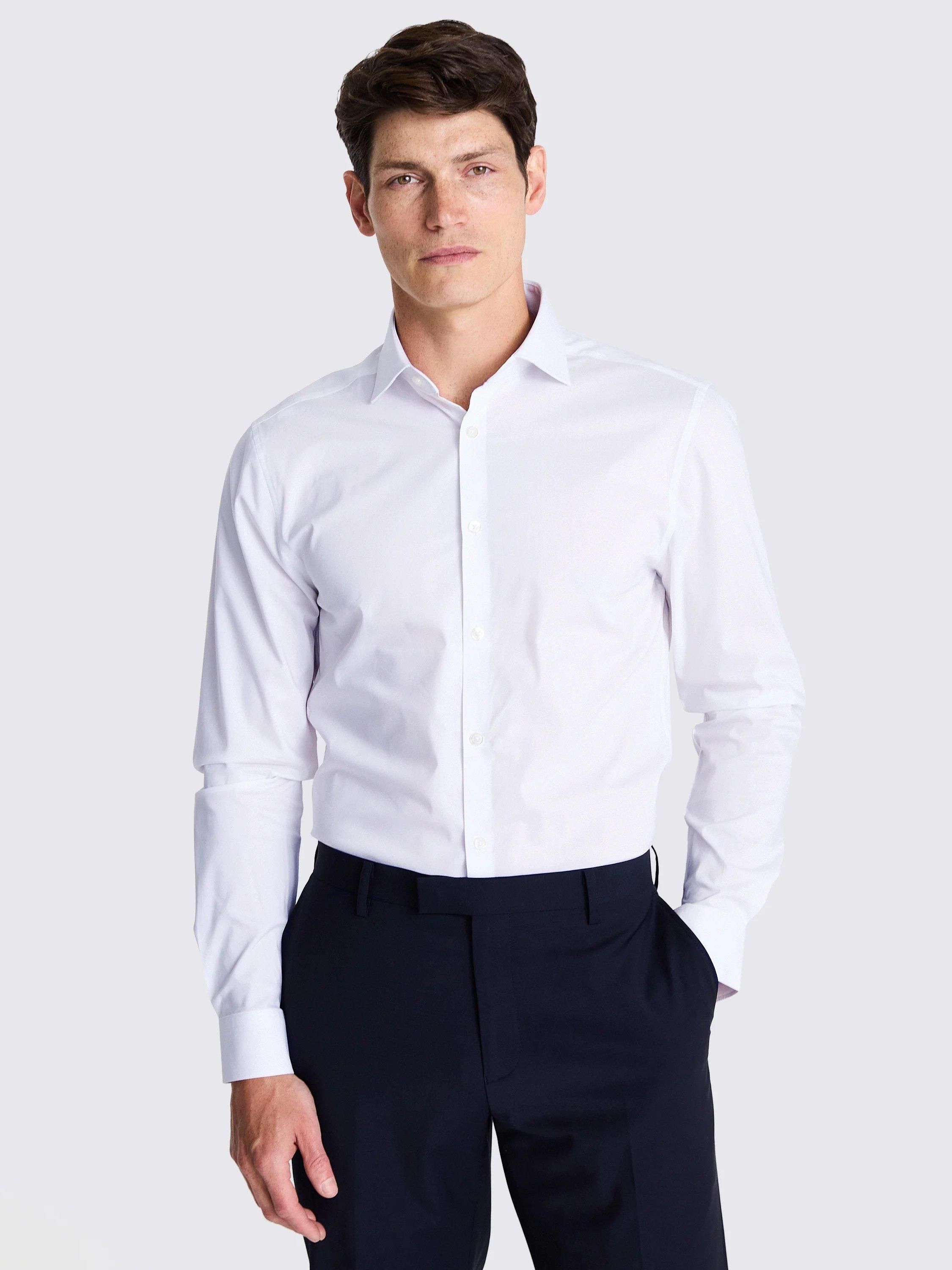 Moss Slim Stretch Shirt, White, 13.5