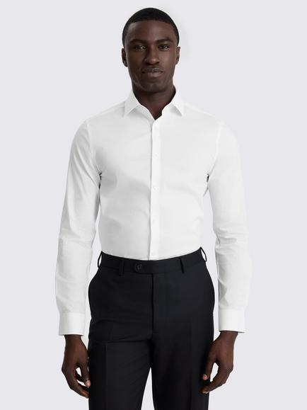 Moss Slim Fit Cotton Blend Stretch Shirt, White