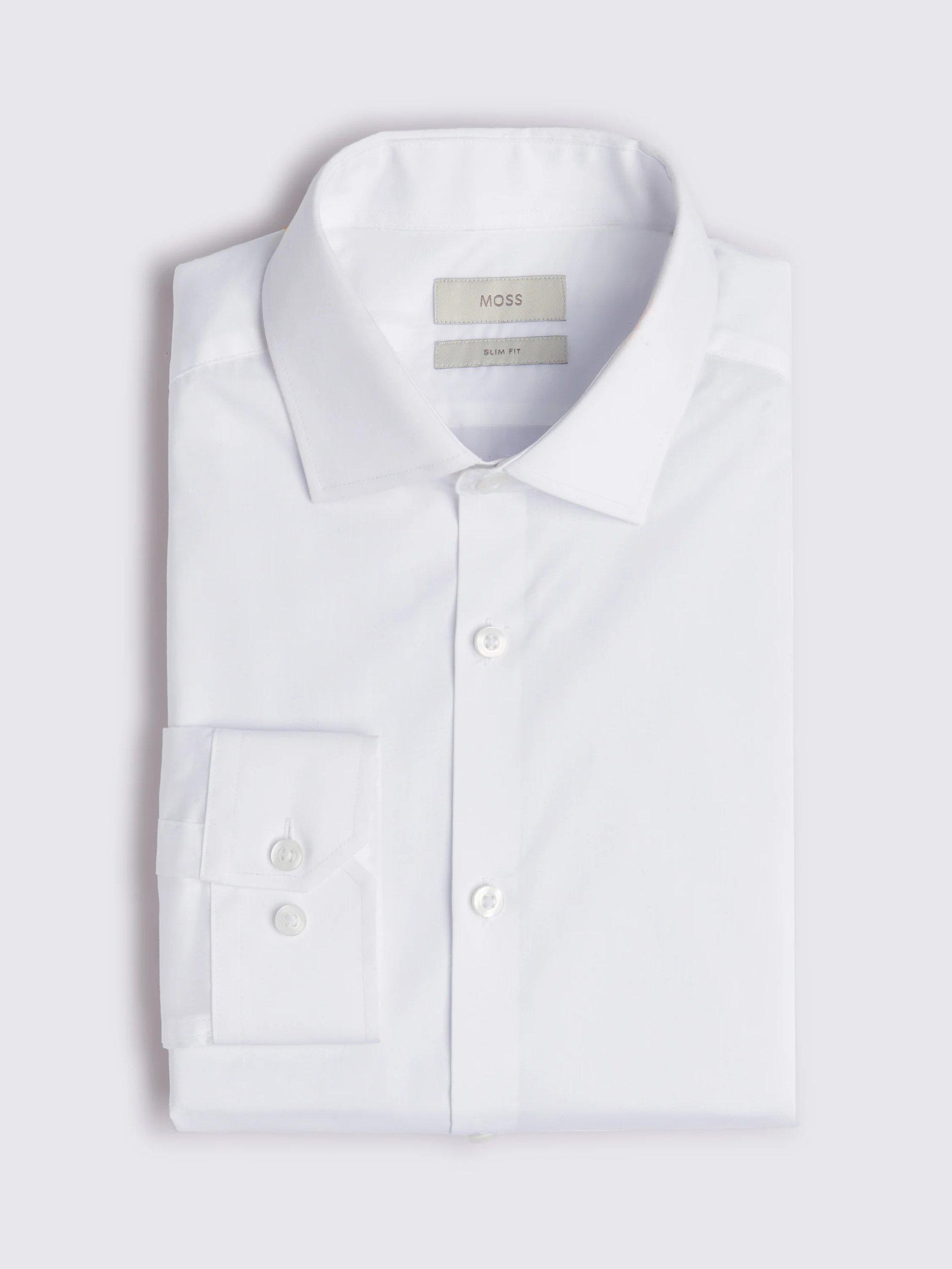 Moss Slim Stretch Shirt, White, 13.5