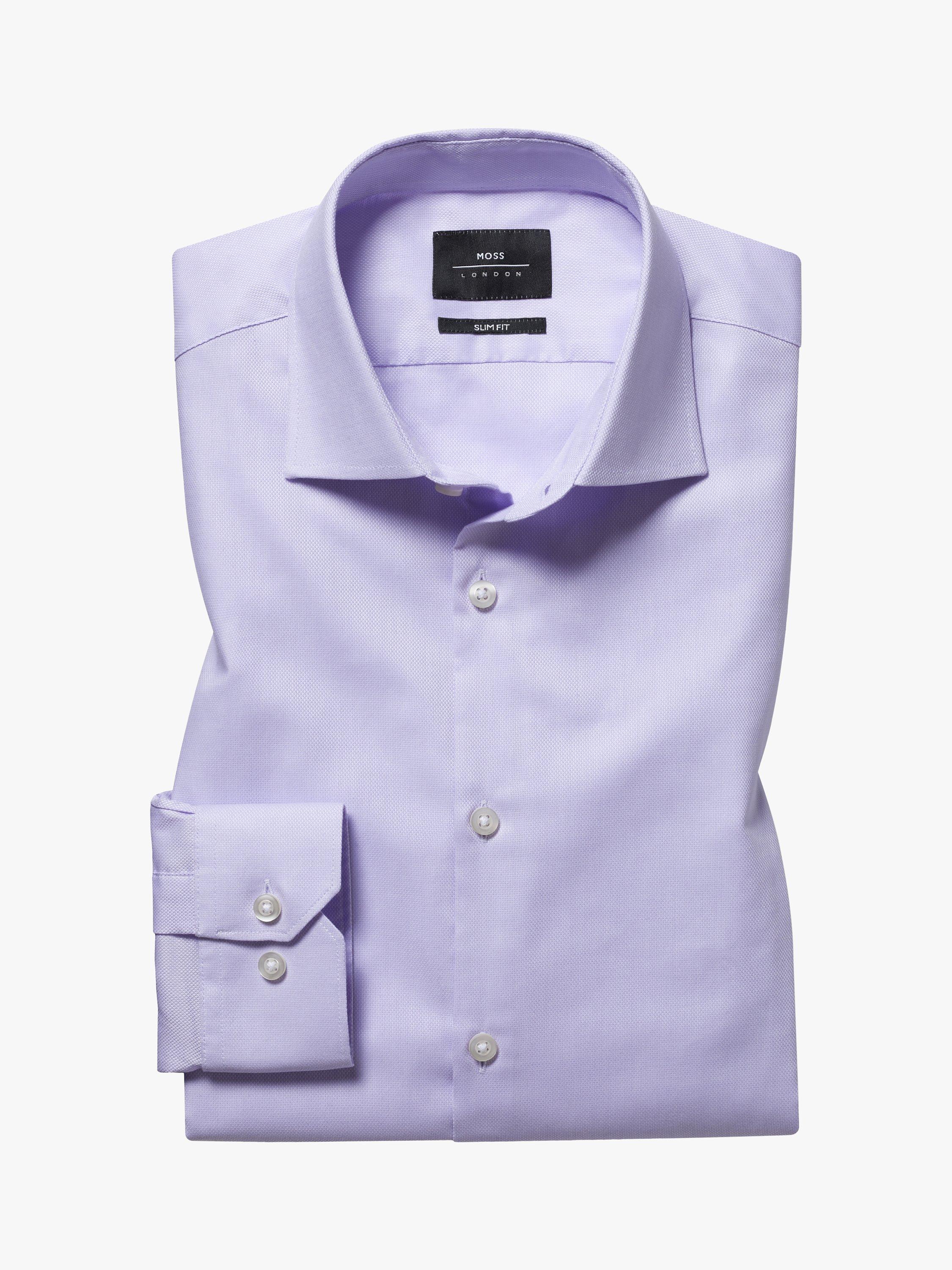 Moss Slim Fit Single Cuff Cotton Dobby Shirt, Lilac