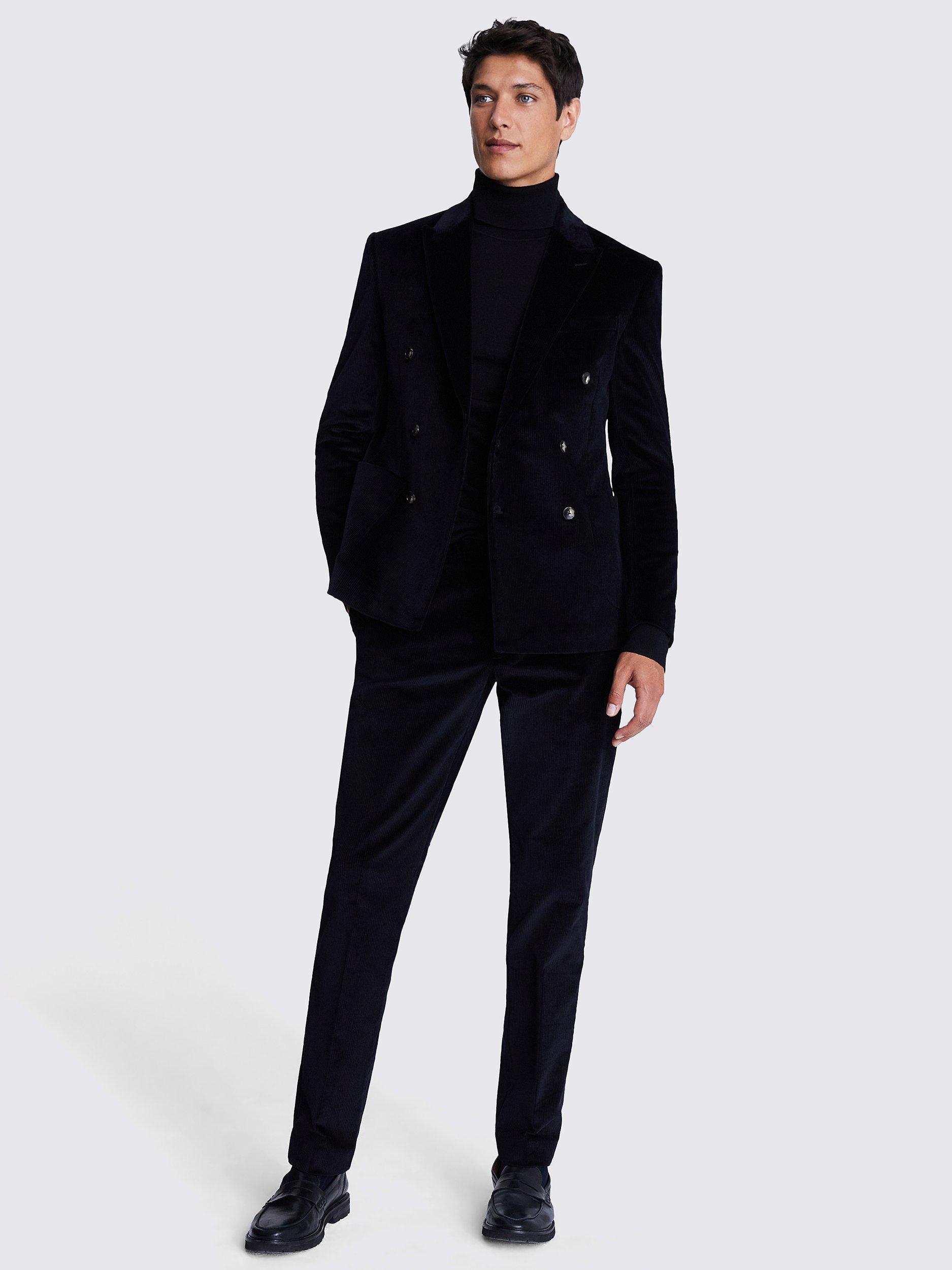 Moss London Slim Fit Corduroy Double Breasted Jacket, Ink