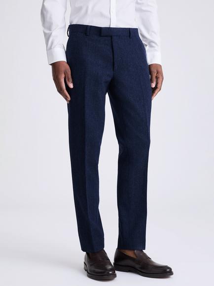 Moss Slim Fit Wool Blend Donegal Tweed Suit Trousers, Blue
