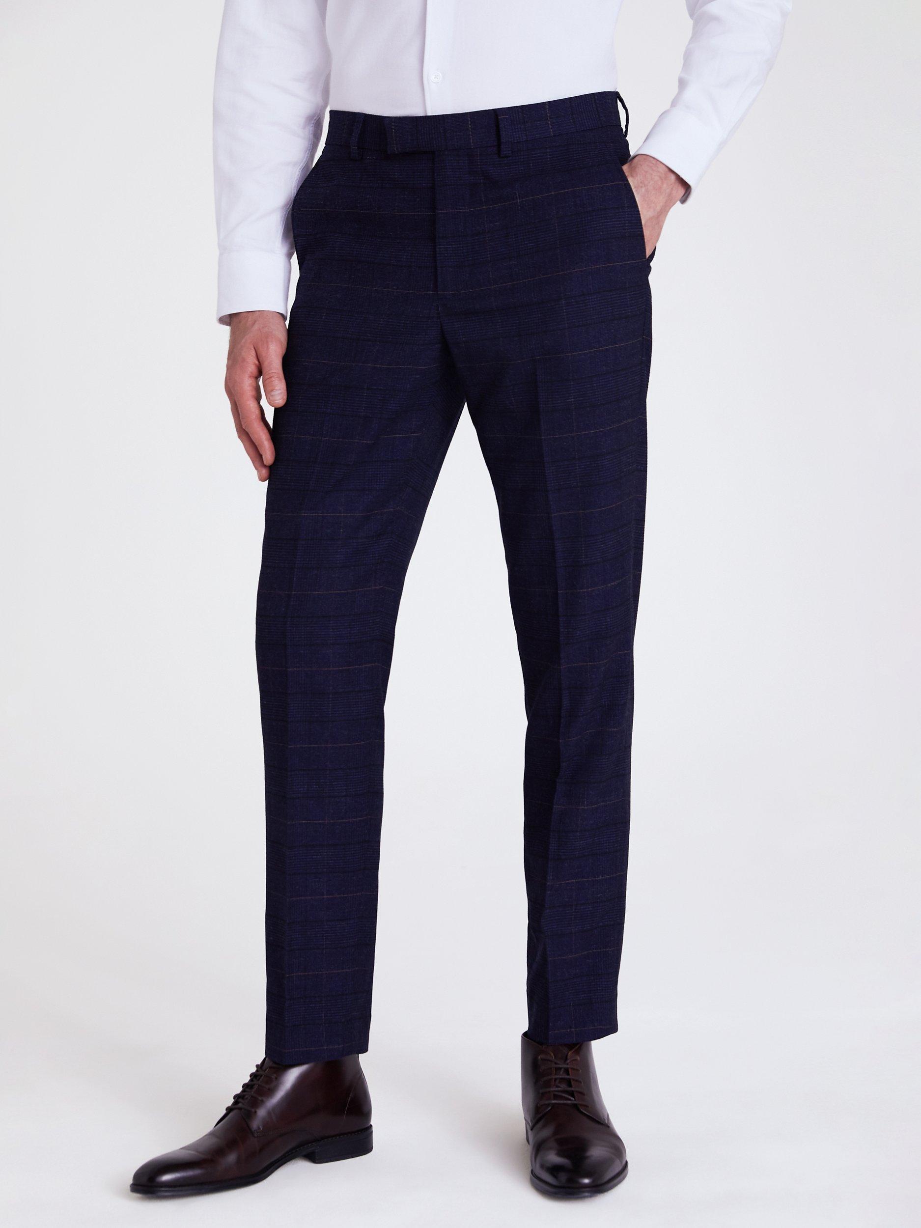 Product image 1 of 3, which shows Moss Slim Check Suit Trousers, Navy/Black, 28S