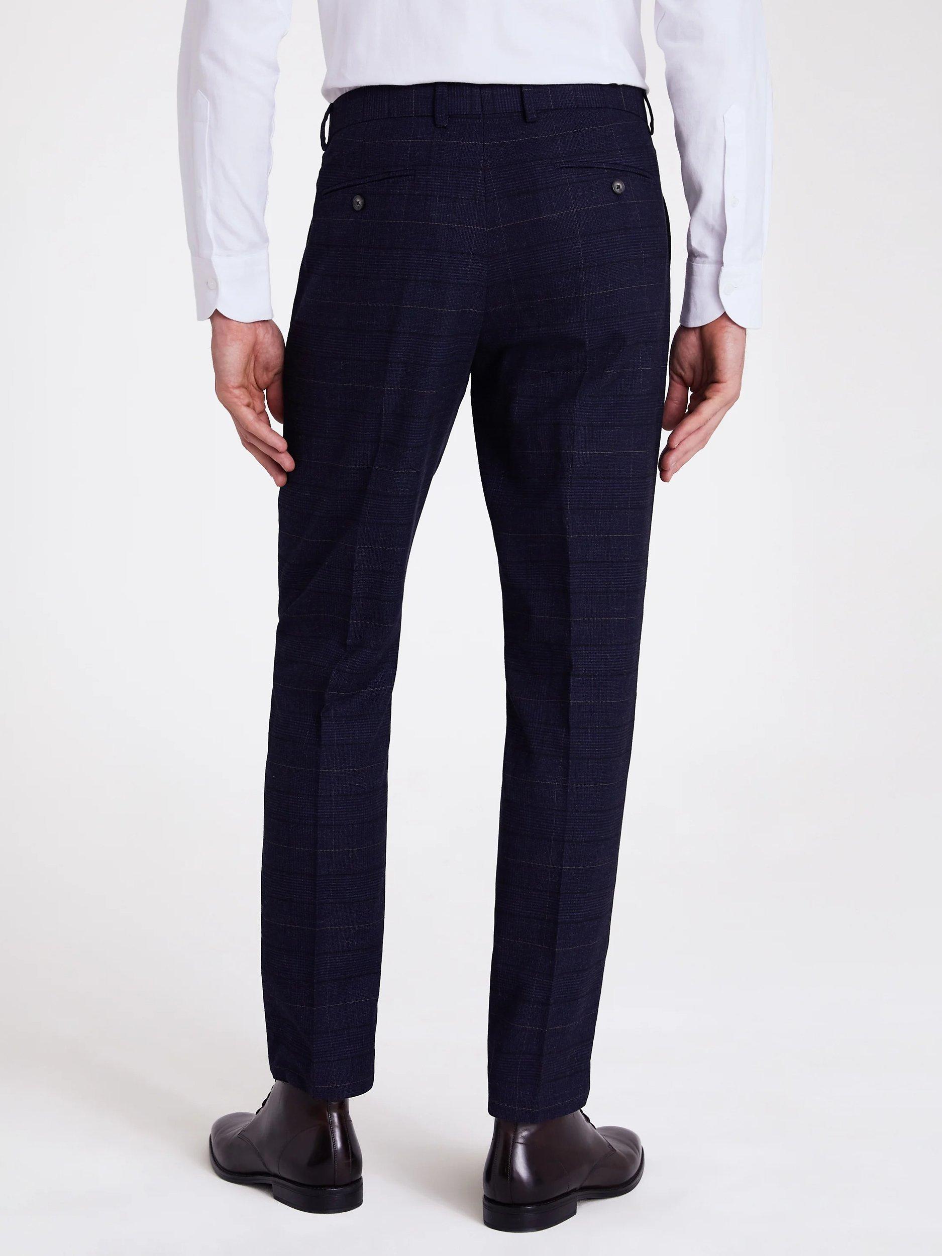 Product image 2 of 3, which shows Moss Slim Check Suit Trousers, Navy/Black, 28S