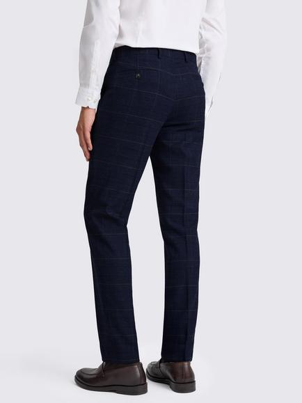 Moss Slim Fit Check Suit Trousers, Navy/Black - view 2, Navy/Black