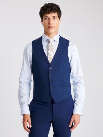 Moss Slim Fit Slub Suit Waistcoat, Blue, Blue