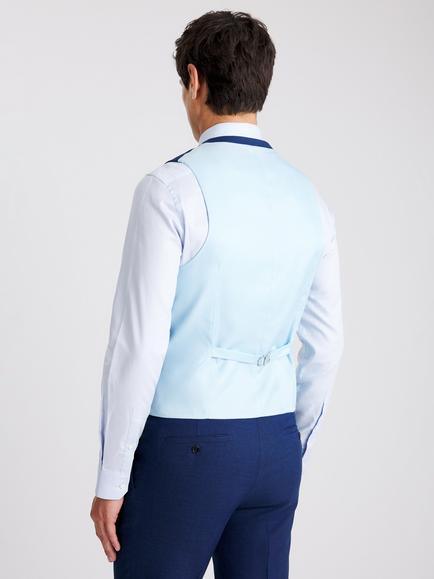 Moss Slim Fit Slub Suit Waistcoat, Blue - view 2, Blue