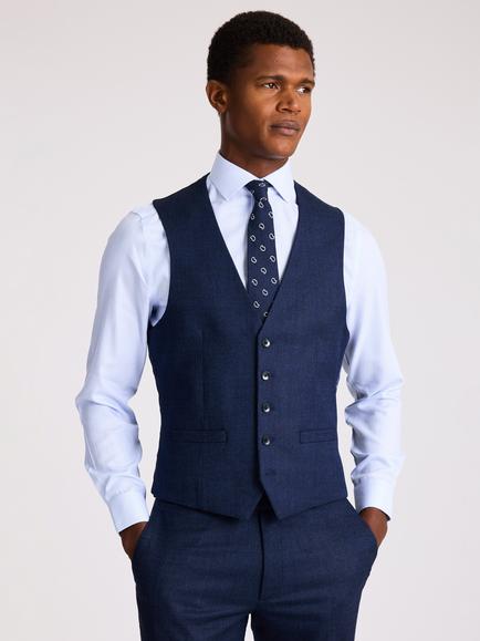Moss Slim Fit Wool Blend Twisted Suit Waistcoat, Blue, Blue