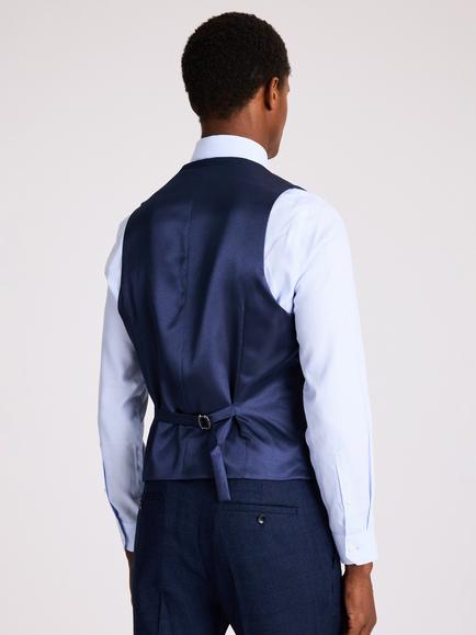 Moss Slim Fit Wool Blend Twisted Suit Waistcoat, Blue - view 2, Blue
