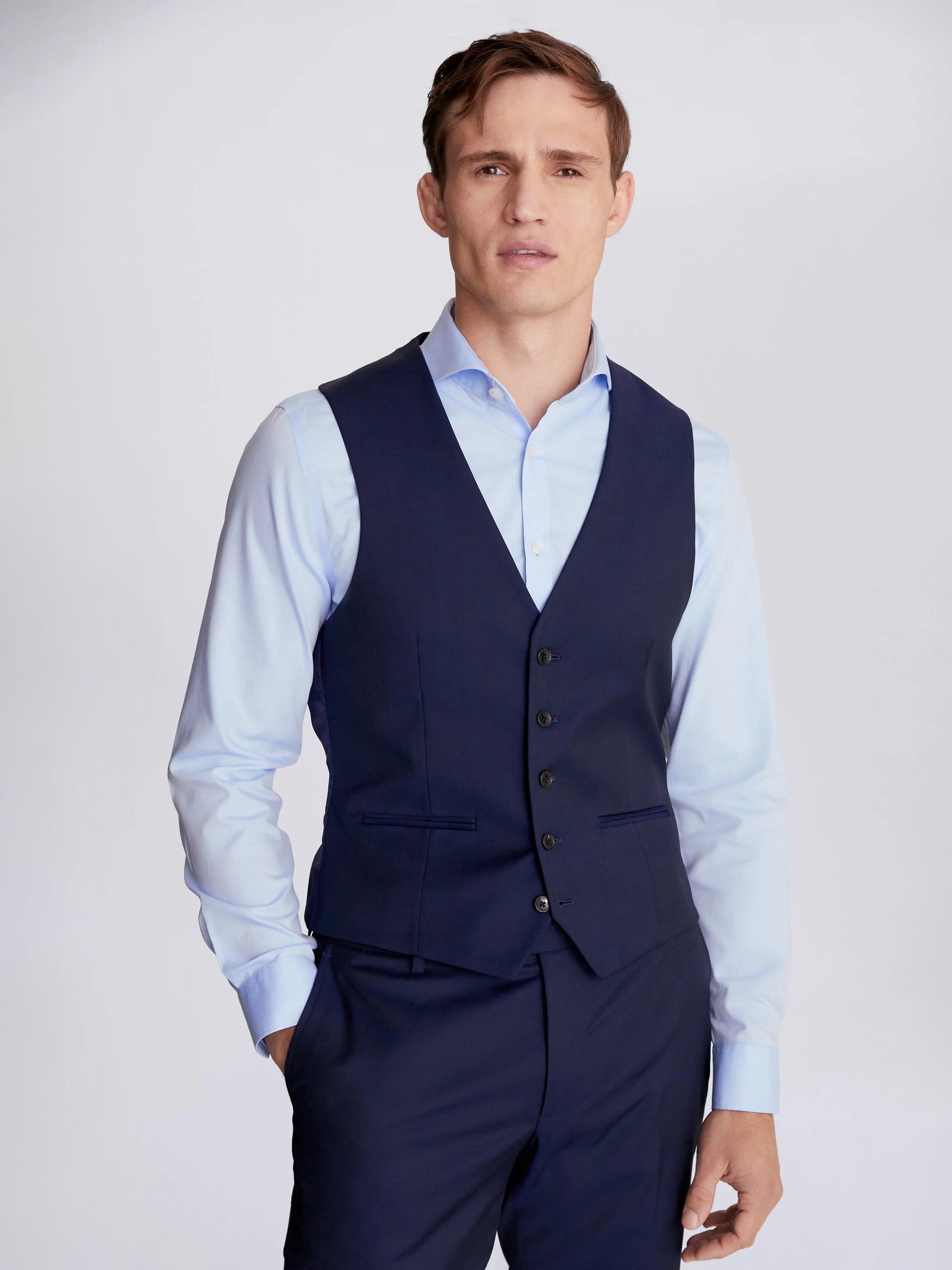 Product image 1 of 3, which shows Moss Slim Fit Stretch Waistcoat, Ink, 34R