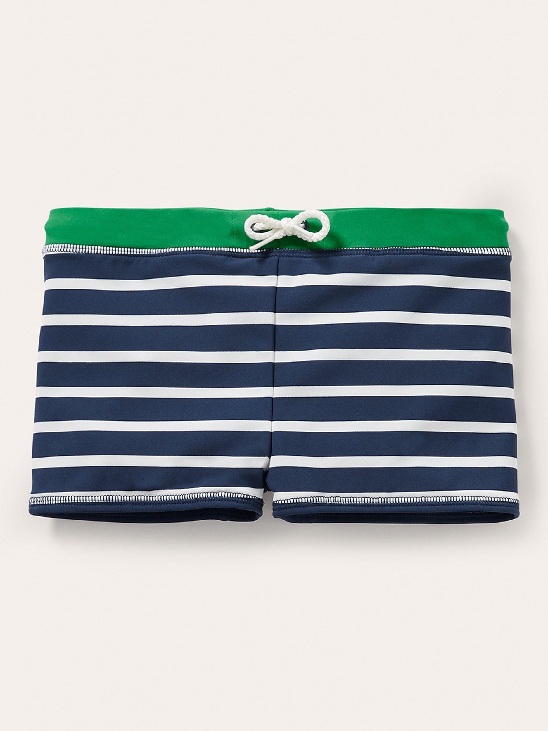 Mini Boden Kids' Stripe Swim Trunks, Navy