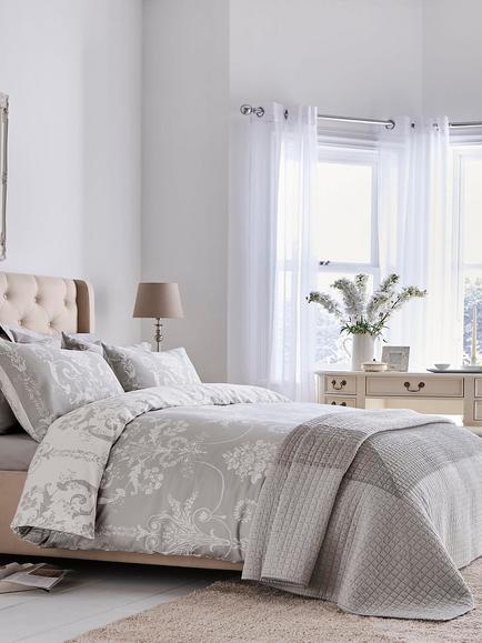 Laura Ashley Josette 200 Thread Count Duvet Cover Set, Steel