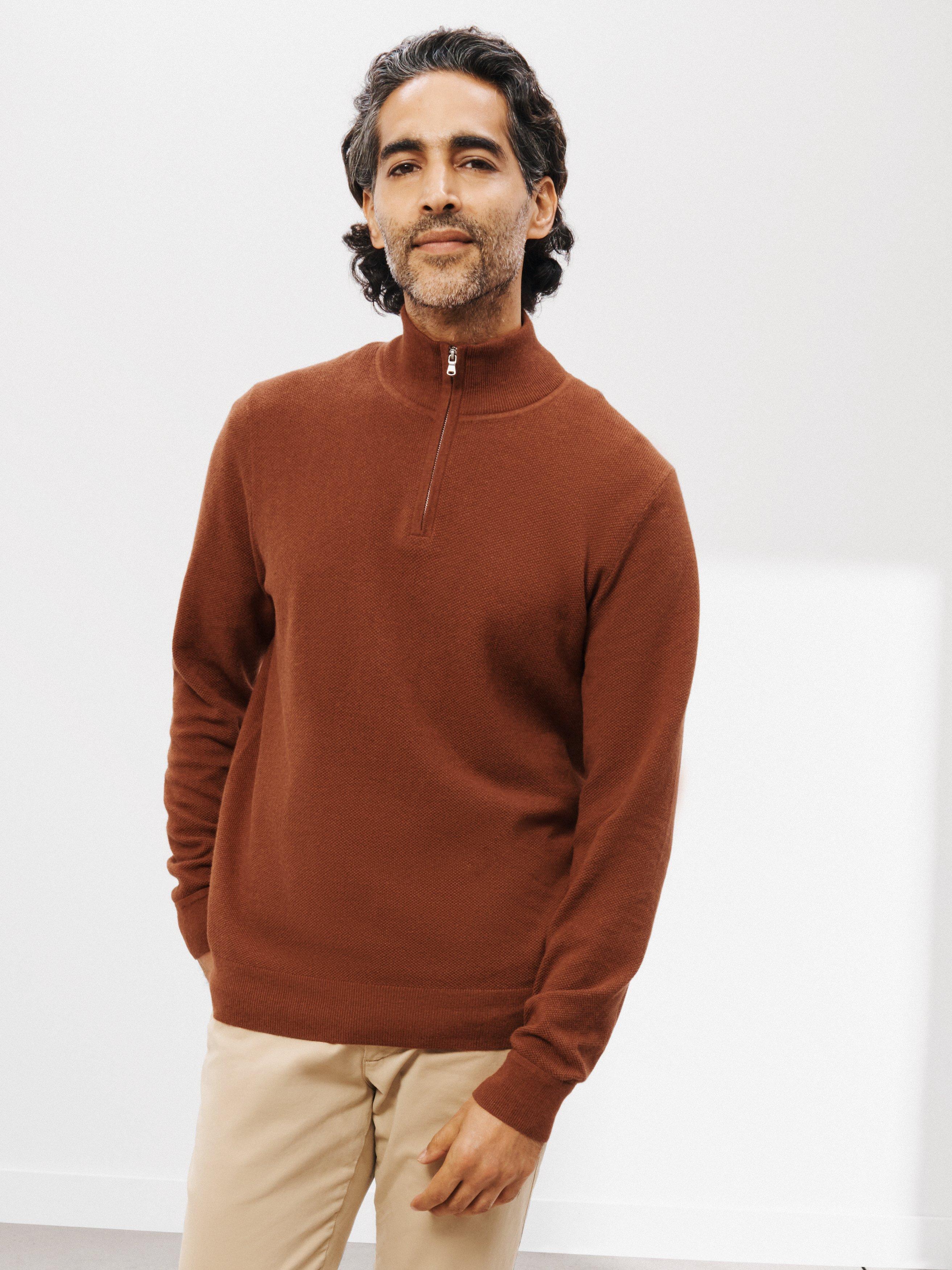 John Lewis Seed Stitch Half Zip Cotton Cashmere Blend Jumper, Smoked Paprika, XL