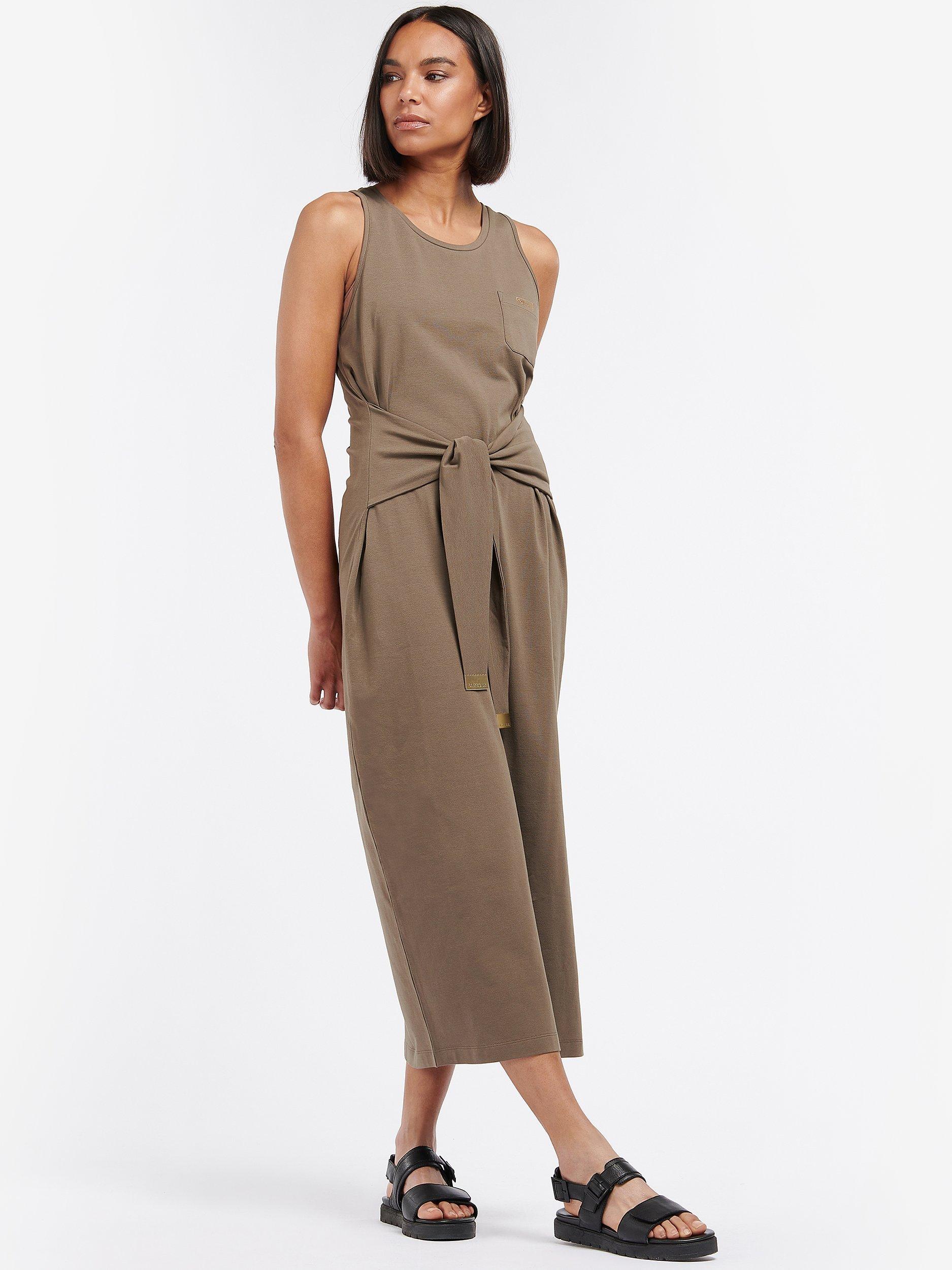 Barbour International Morgan Sleeveless Tie Waist Stretch Cotton Dress, Harley Green 