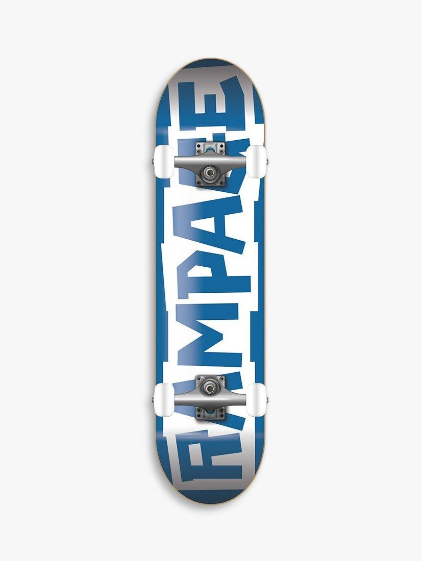 Rampage Block Logo 8" Complete Skateboard, Blue/White