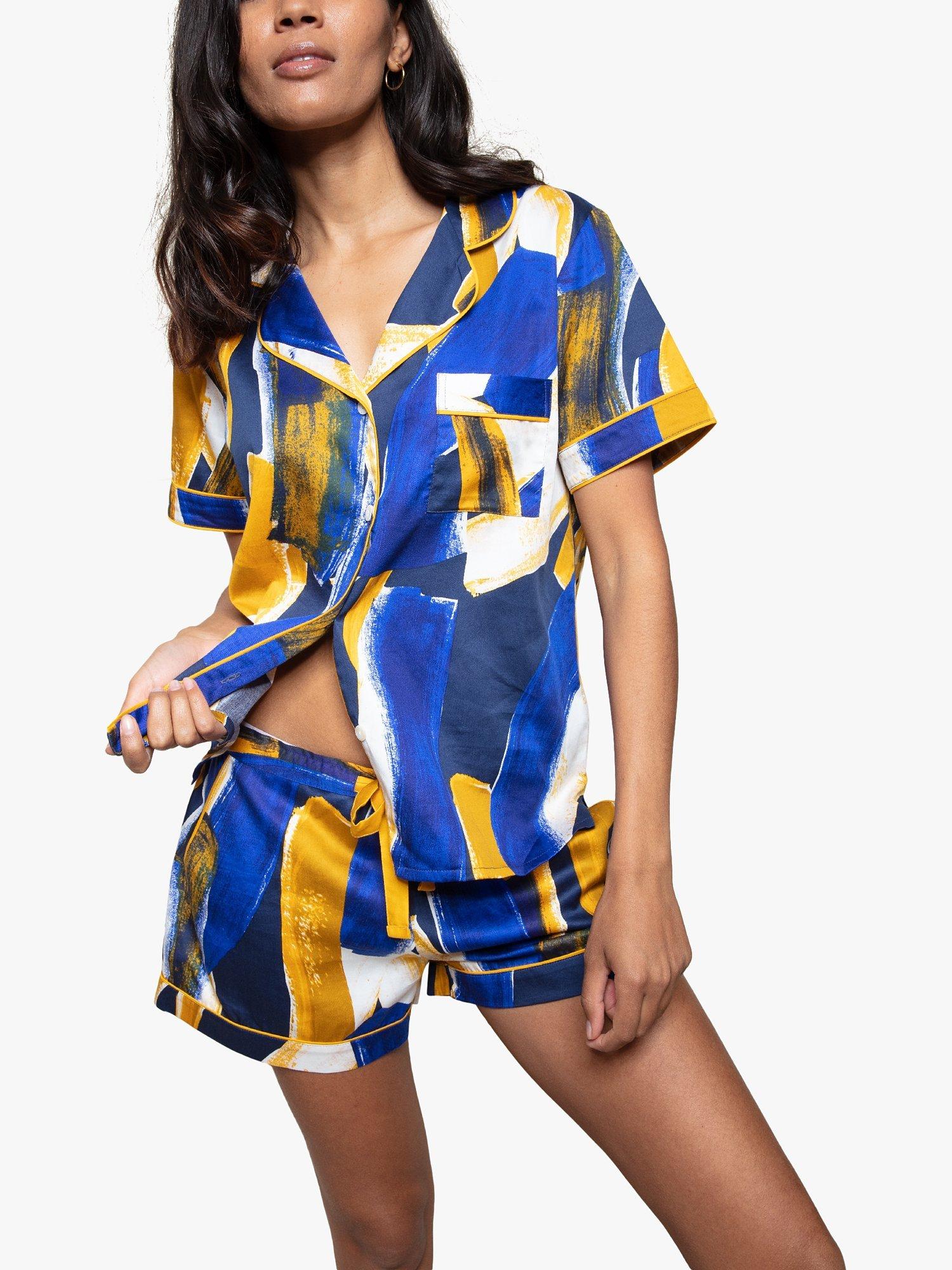 Product image 2 of 3, which shows Fable & Eve Chelsea Abstract Shortie Pyjama Set, Blue/Multi, 8
