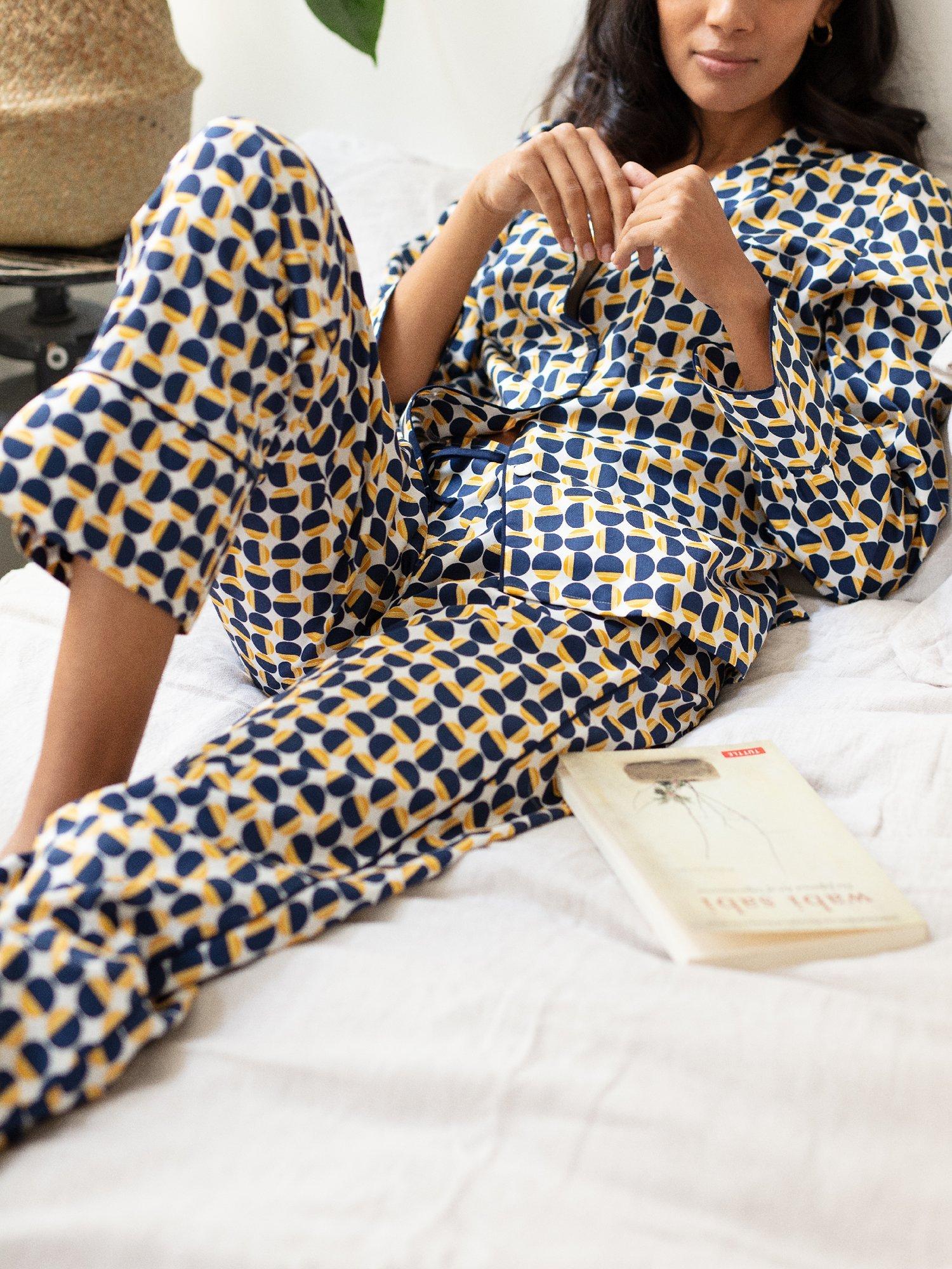 Product image 2 of 3, which shows Fable & Eve Chelsea Geometric Pyjama Set, Blue/Multi, 8