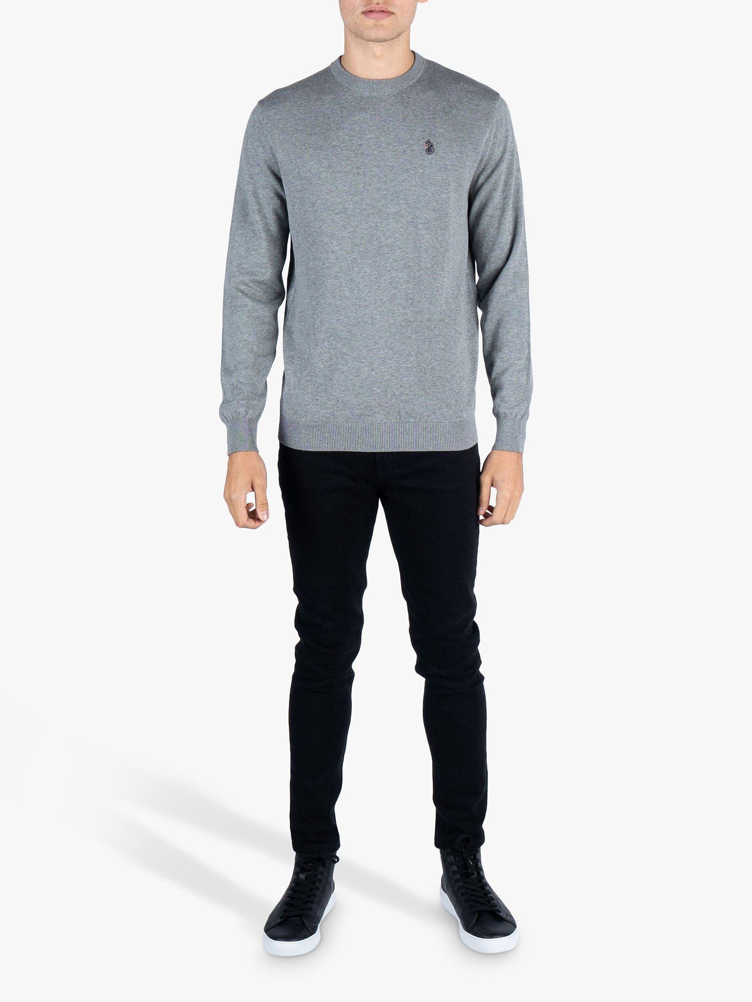 LUKE 1977 Radon Fine Knit Cotton Jumper, Mid Marl Grey