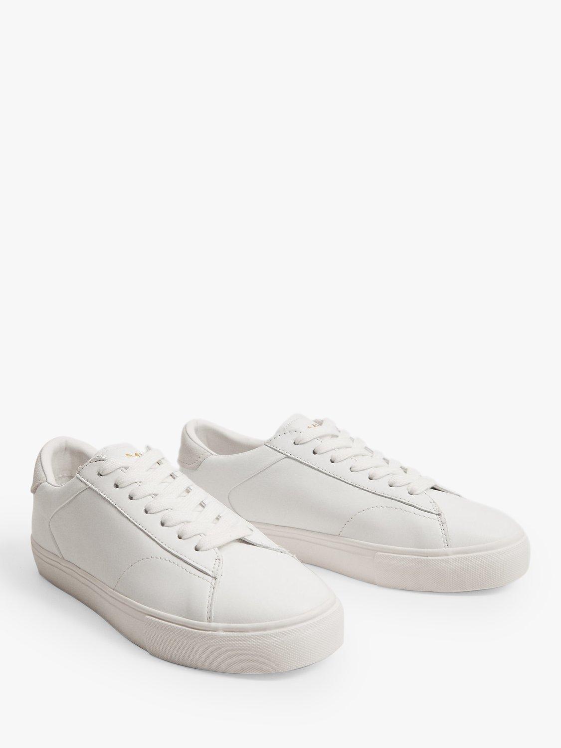 Mango Leather Low Top Trainers, White, 2