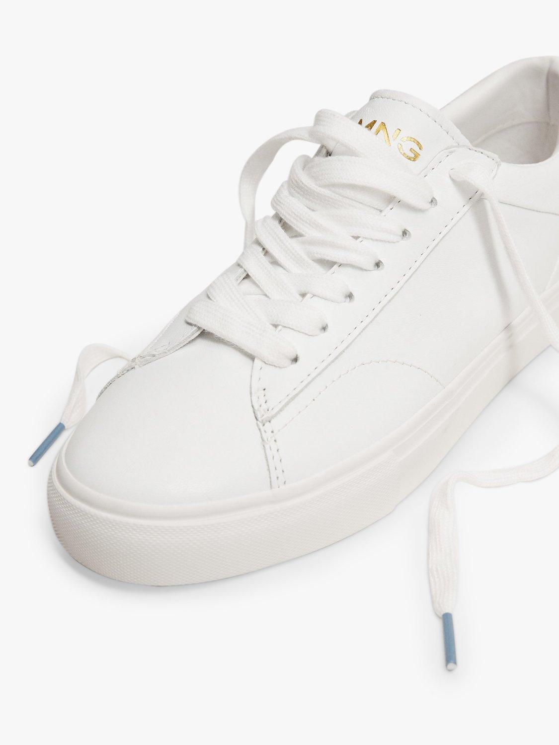 Mango Leather Low Top Trainers, White, 2