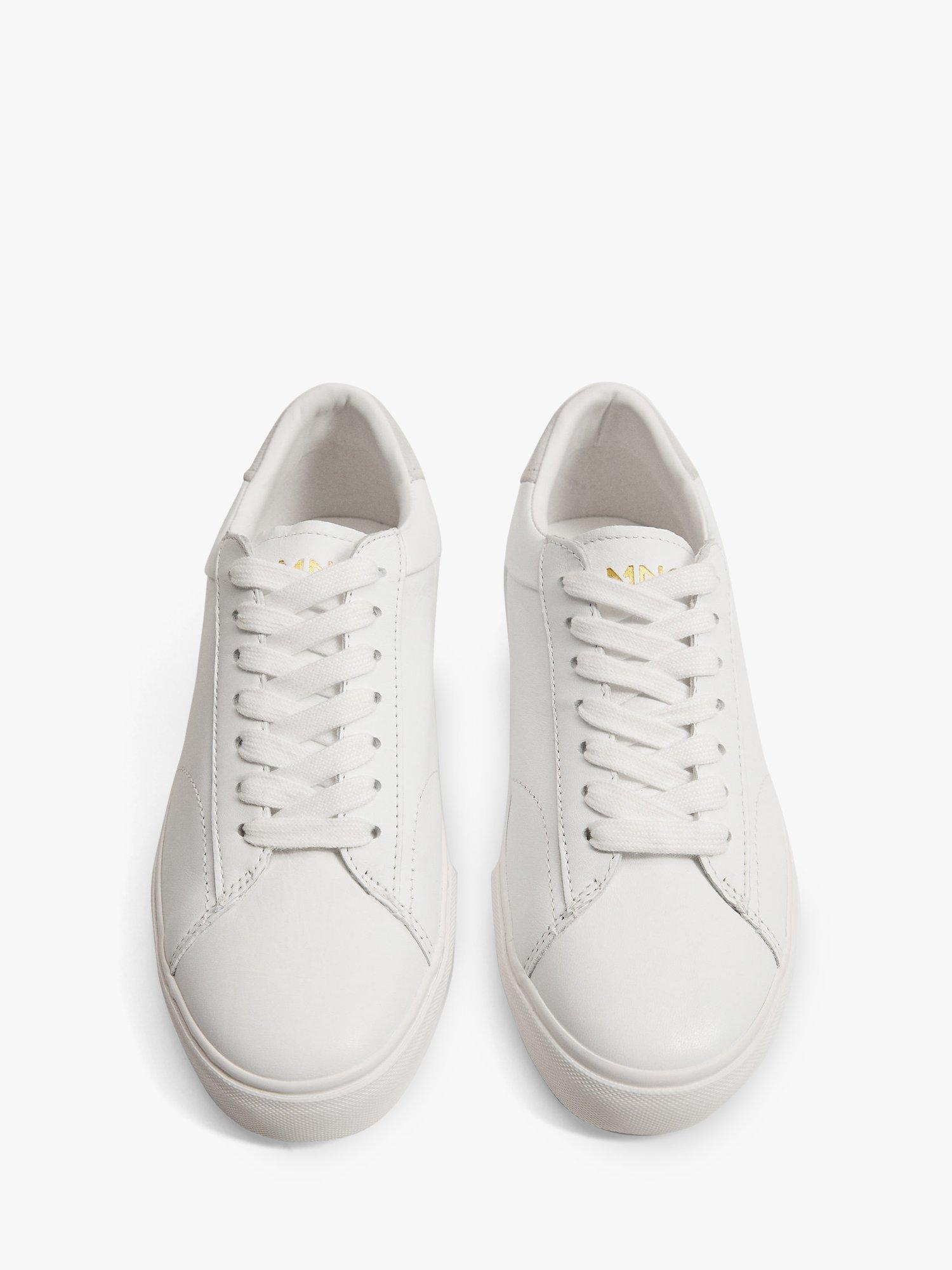 Mango Leather Low Top Trainers, White, 2