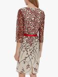 Gina Bacconi Ragna Embroidered Dress, Red/Black