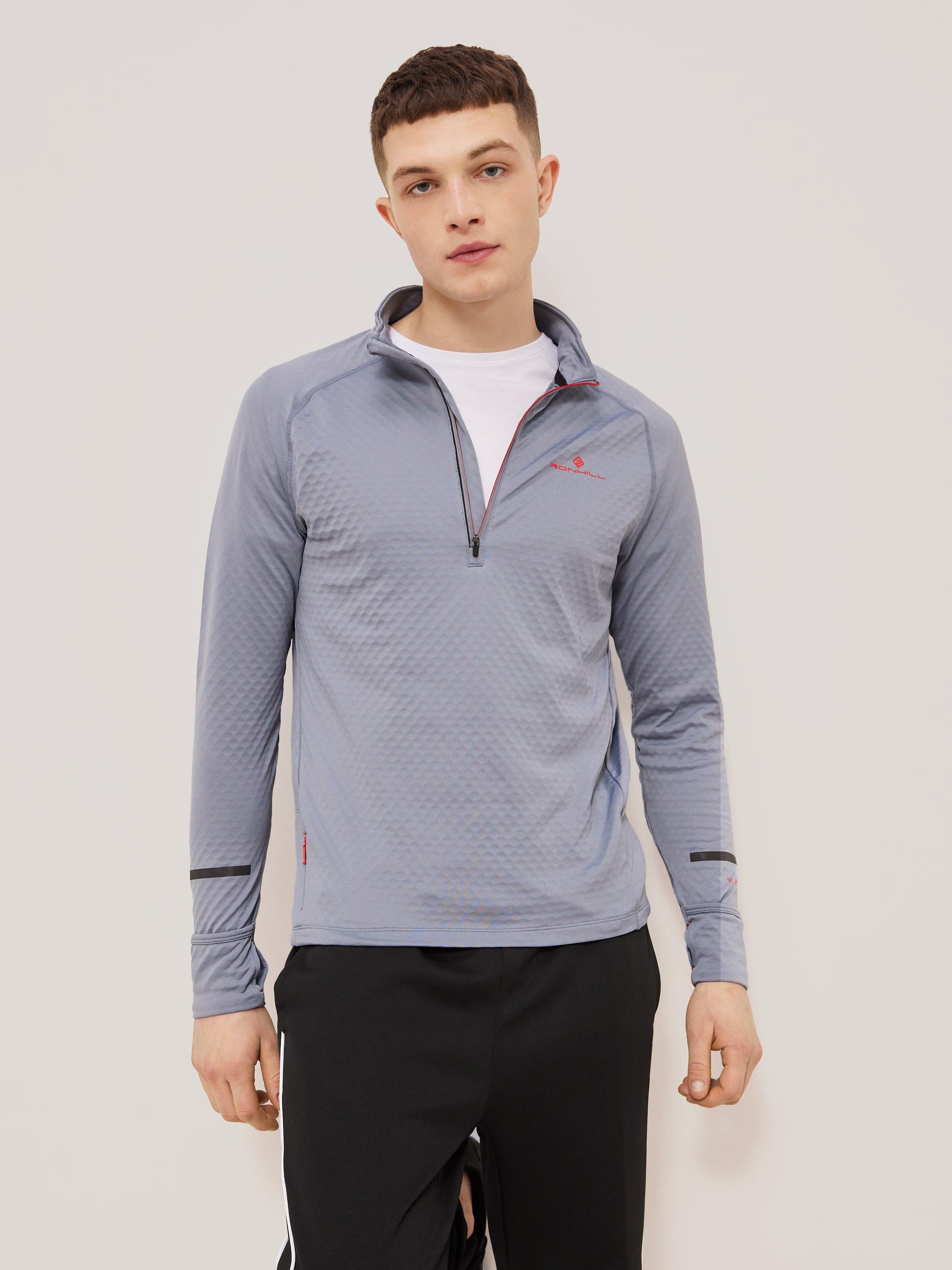 Ronhill Tech Prism 1/2 Zip Long Sleeve Running Top, Pewter/Flame