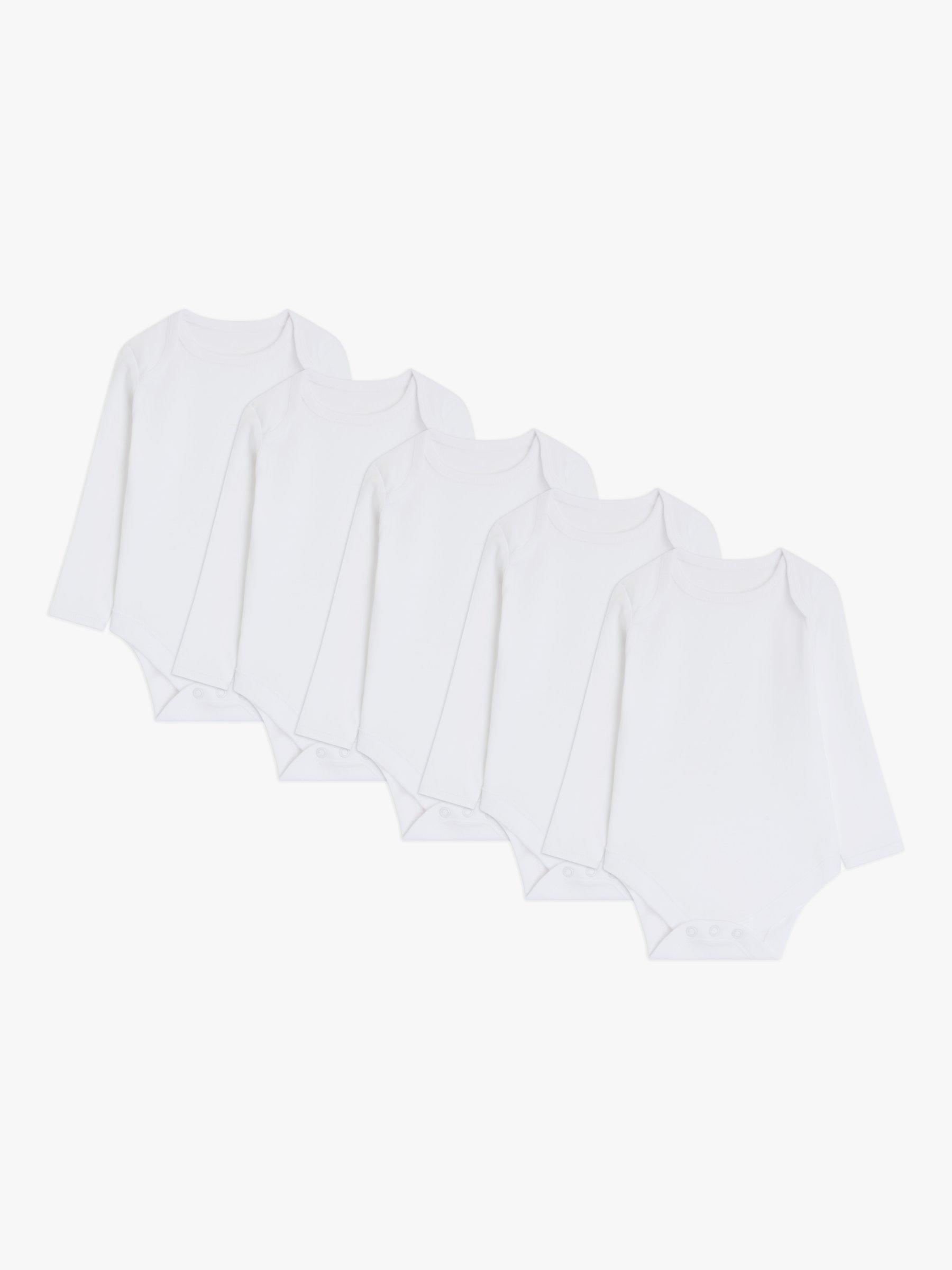 John Lewis Baby GOTS Organic Cotton Long Sleeve Bodysuits, Pack of 5, White