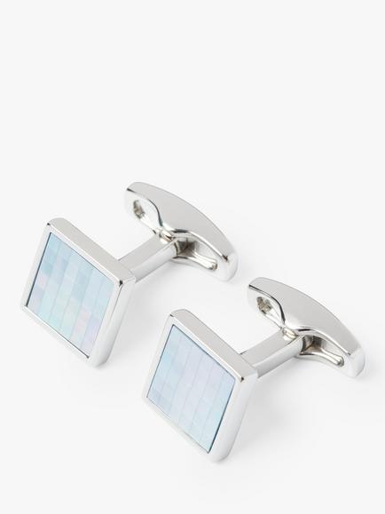 Simon Carter Mother of Pearl Small Square Chequer Cufflinks, Blue, Blue