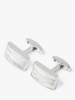 Simon Carter Mother of Pearl Tripple Band Cufflinks, Silver, Silver