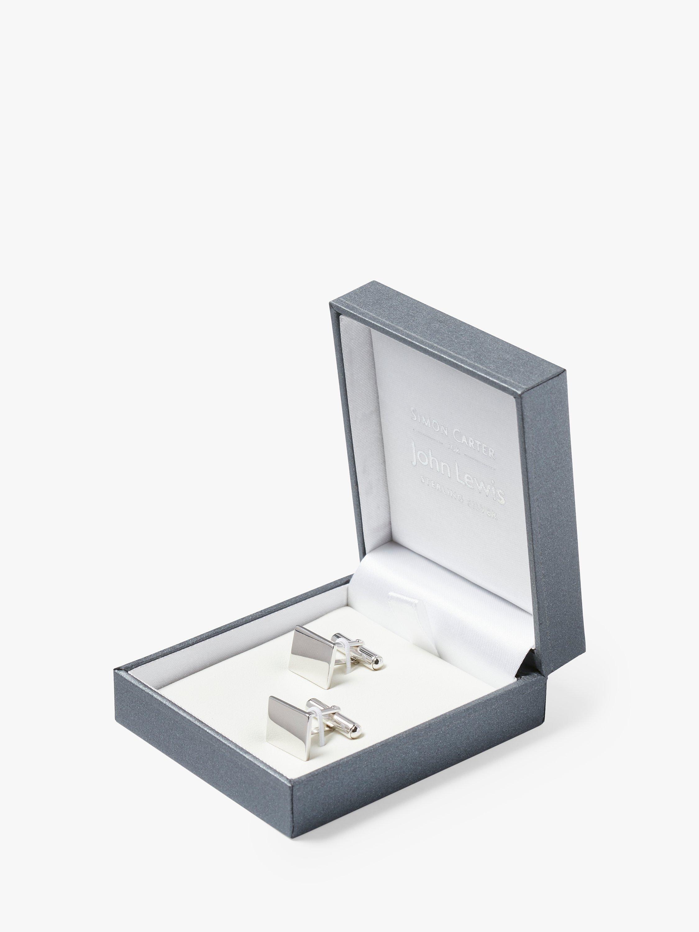 Simon Carter Sterling Silver Plain Rectangle Cufflinks, Silver