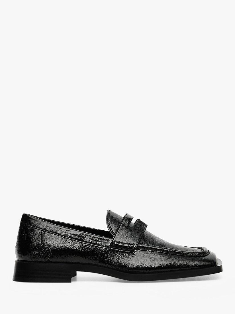 Mango Low Heel Loafers, Black, 3