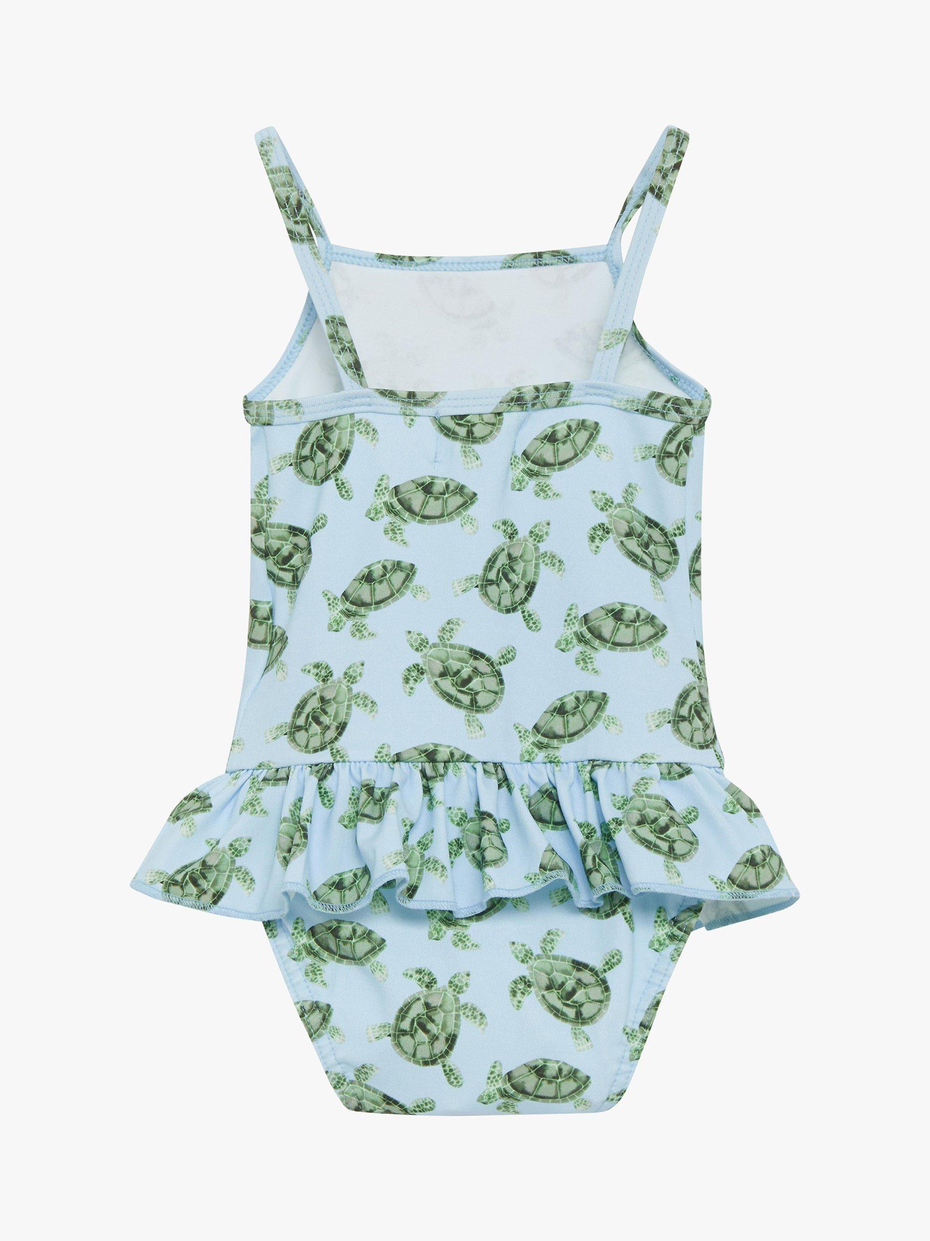 Product image 2 of 6, which shows Trotters Baby Turtle Peplum Swimsuit, Blue, 3-6 months
