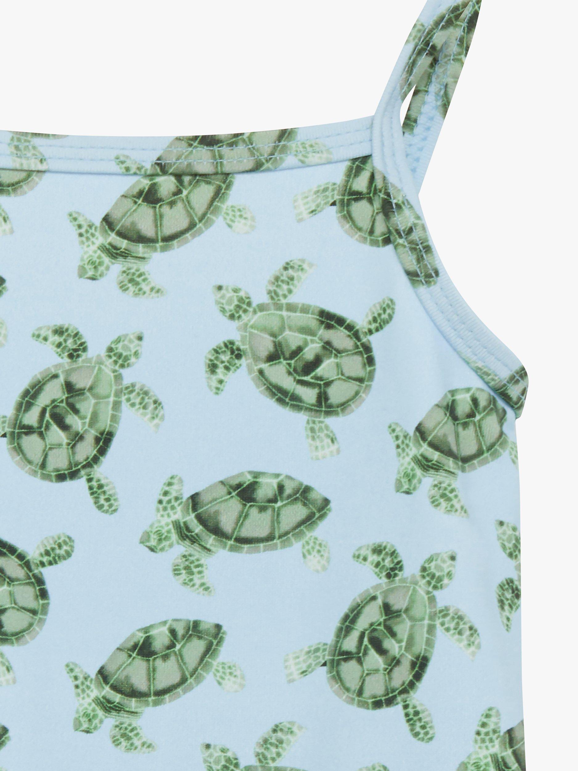 Product image 3 of 6, which shows Trotters Baby Turtle Peplum Swimsuit, Blue, 3-6 months