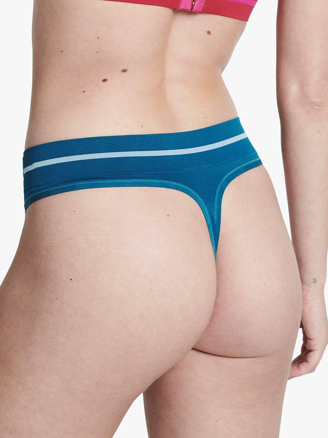 Product image 3 of 5, which shows ELLE Headline Seamless Thong, Blue Coral, M