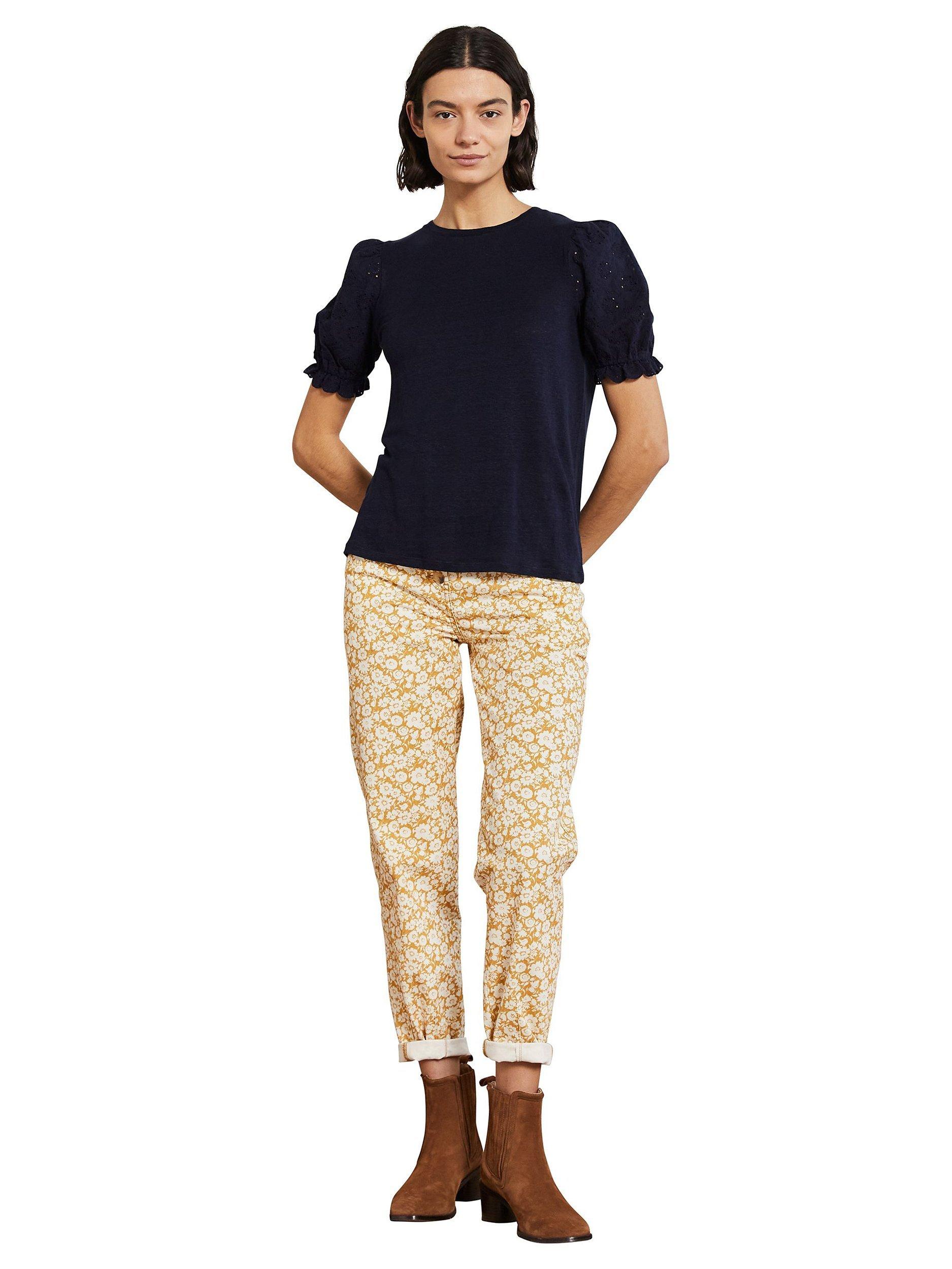 Boden Broderie Sleeve Linen T-Shirt
