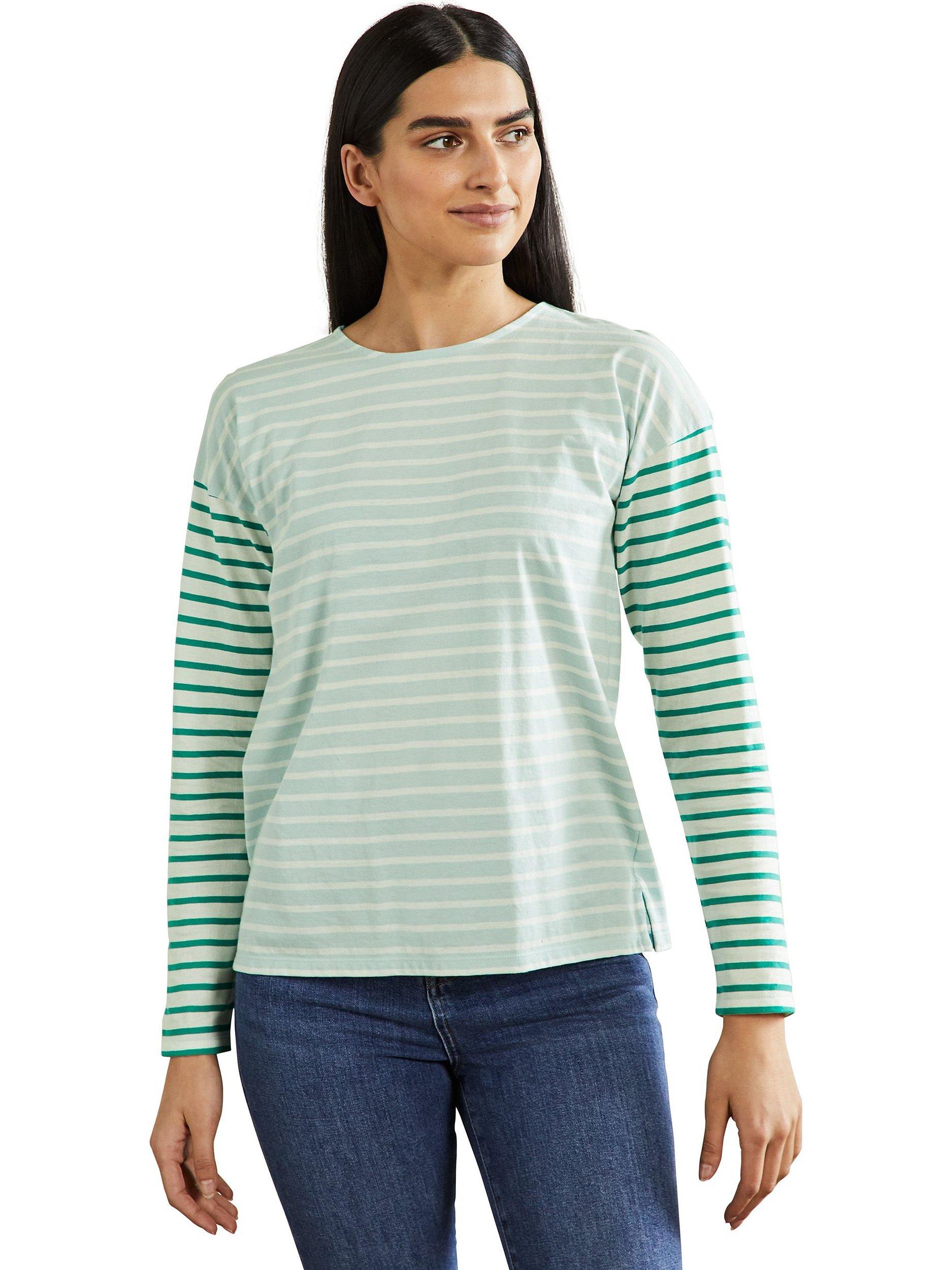 Boden Dropped Shoulder Stripe Long Sleeve T-Shirt, Sky/Ivory